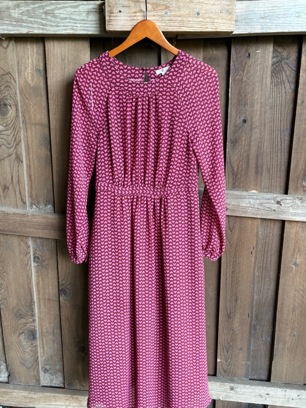 Boden Maroon Pink Pixel Heart Long Sleeve Maxi Fall Dress